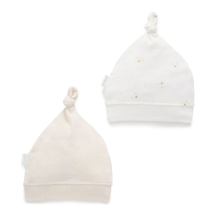 Purebaby 2-Pack Organic Cotton Knot Hat Vanilla Bear