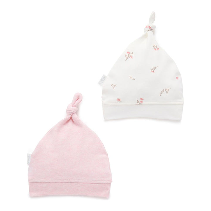 Purebaby 2-Pack Organic Cotton Knot Hat Vanilla Blossom
