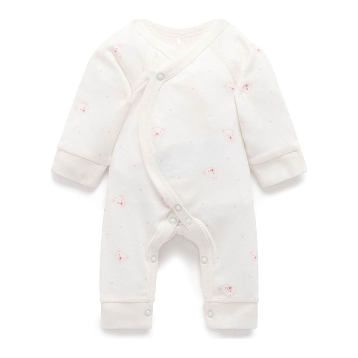 Purebaby Organic Cotton Premie Crossover Long Sleeve Growsuit Pale Pink Bear Up to 3kg