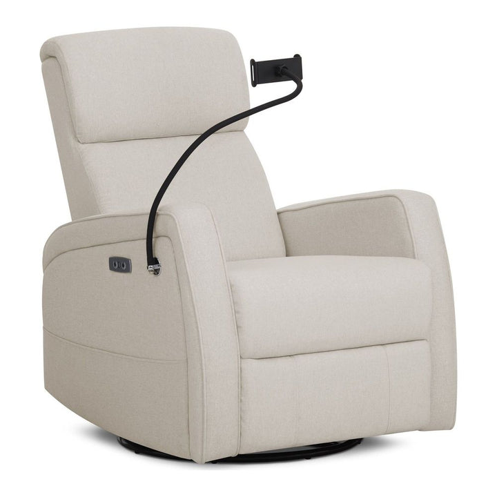 Evolur Lorene Power Recline Glider with Swivel Base and Device Holder Light Sand