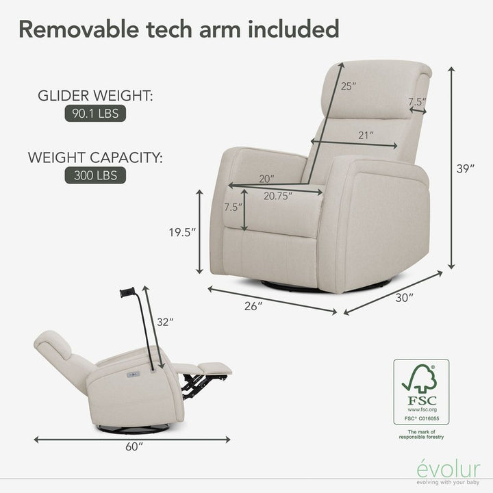 Evolur Lorene Power Recline Glider with Swivel Base and Device Holder
