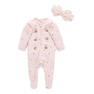 Purebaby Thick Zip Growsuit set Sweet Pea Print 0-3 Months
