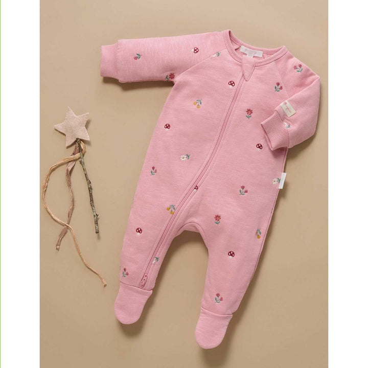 Purebaby Embroidered Fleece Growsuit