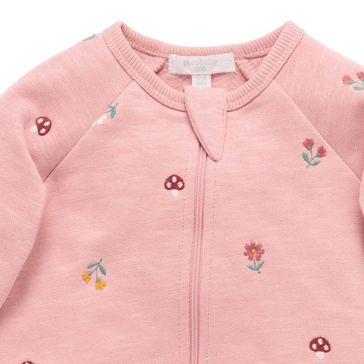 Purebaby Embroidered Fleece Growsuit