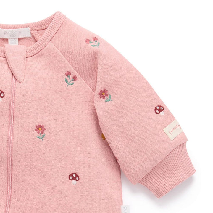 Purebaby Embroidered Fleece Growsuit