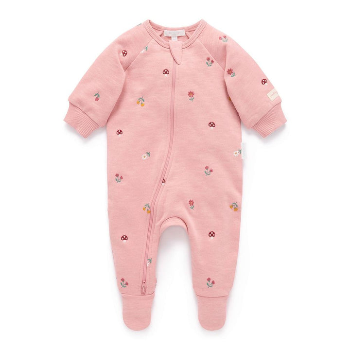 Purebaby Embroidered Fleece Growsuit Blush Forest Broderie 6-12 Months