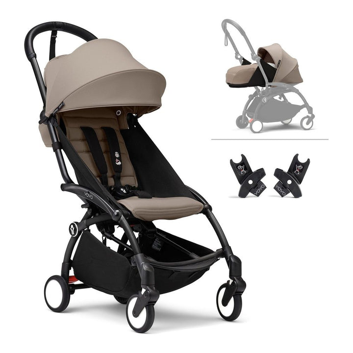 Stokke YOYO3 0+ Stroller with Car Seat Adapters - Taupe on Black Frame (Open Box) Default Title