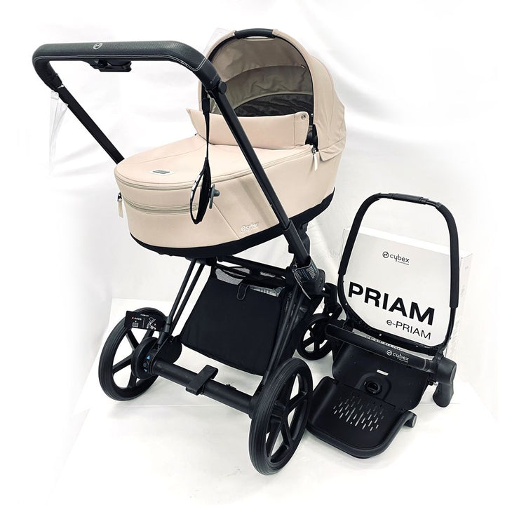 CYBEX ePriam 2 Stroller and Carrycot Bundle - Cozy Beige on Matte Black Frame (Floor Model)