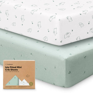 KeaBabies 2-Pack Isla Fitted Mini Crib and Pack n Play Sheets Bunnies