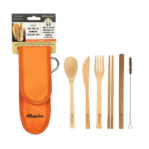 allBambu Bamboo Kids Cutlery Set - Orange