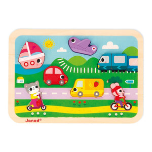 Janod Chuncky 7-Piece Wooden Puzzle Toy - Vehicles Default Title
