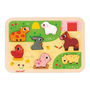 Janod Chuncky 7-Piece Wooden Puzzle Toy - At the Farm Default Title