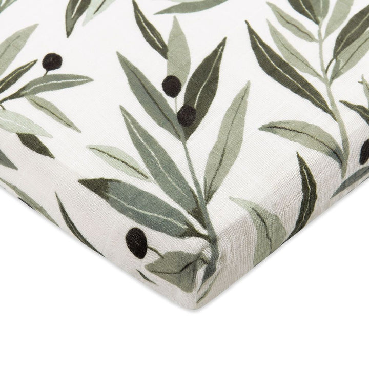 Babyletto Organic Cotton Muslin All-Stages Midi Crib Sheet Olive Branches