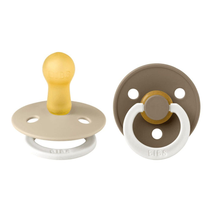 Bibs Pacifier 2-Pack De Lux GLOW Latex Pacifiers Vanilla Dark Oak Size 2 (6-18 Months)