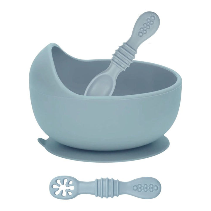 Baby Bliss Silicone Suction Bowl & Infant Training Spoons Set Dusty Teal
