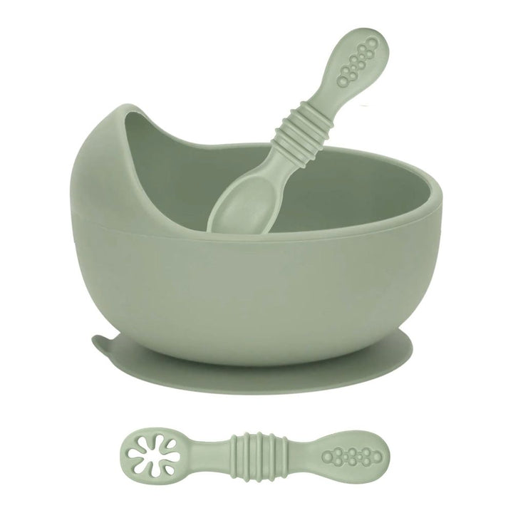 Baby Bliss Silicone Suction Bowl & Infant Training Spoons Set Sage