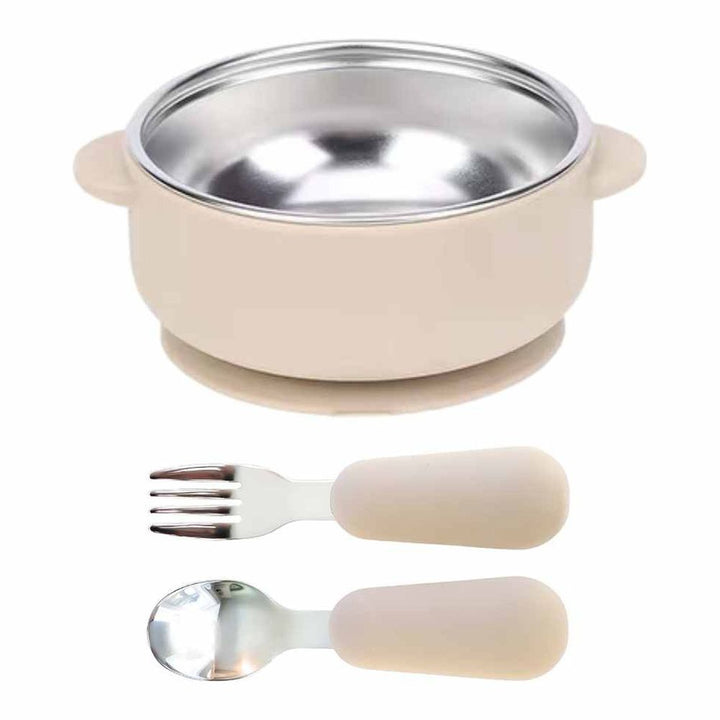 Baby Bliss Stainless Steel & Silicone Bowl and Utensils Set Almond