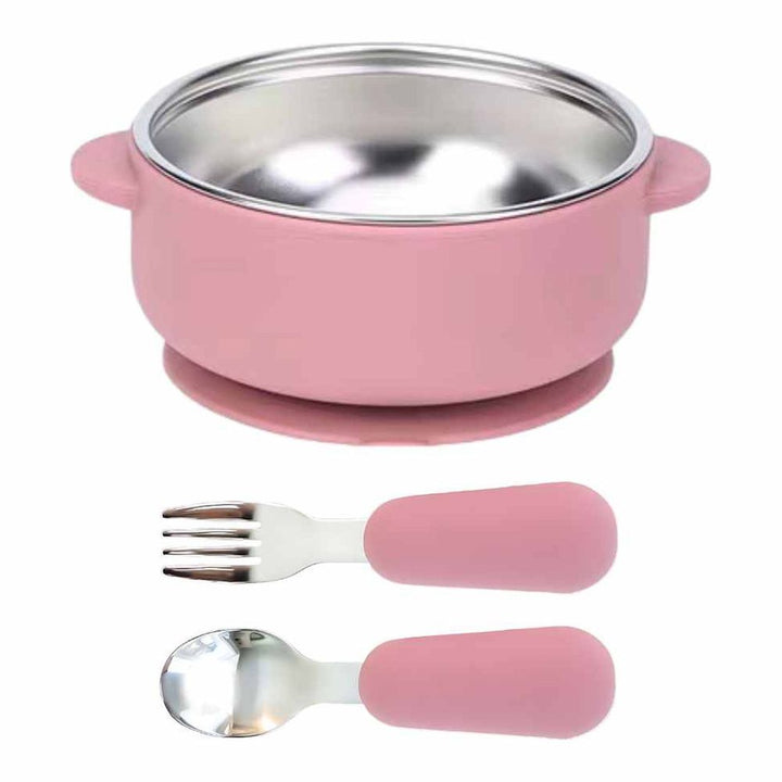 Baby Bliss Stainless Steel & Silicone Bowl and Utensils Set Dusty Rose