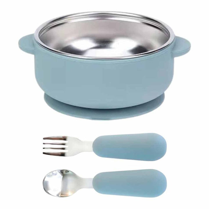 Baby Bliss Stainless Steel & Silicone Bowl and Utensils Set Dusty Teal