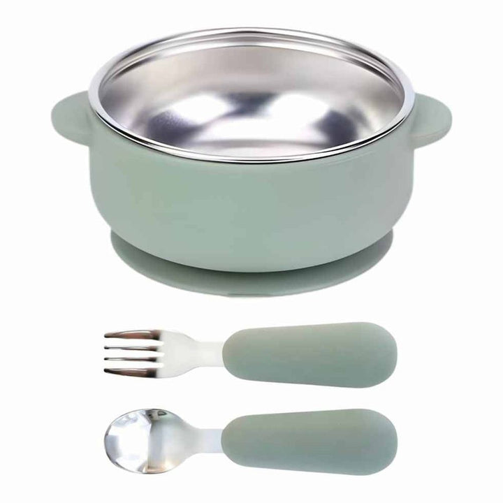 Baby Bliss Stainless Steel & Silicone Bowl and Utensils Set Sage