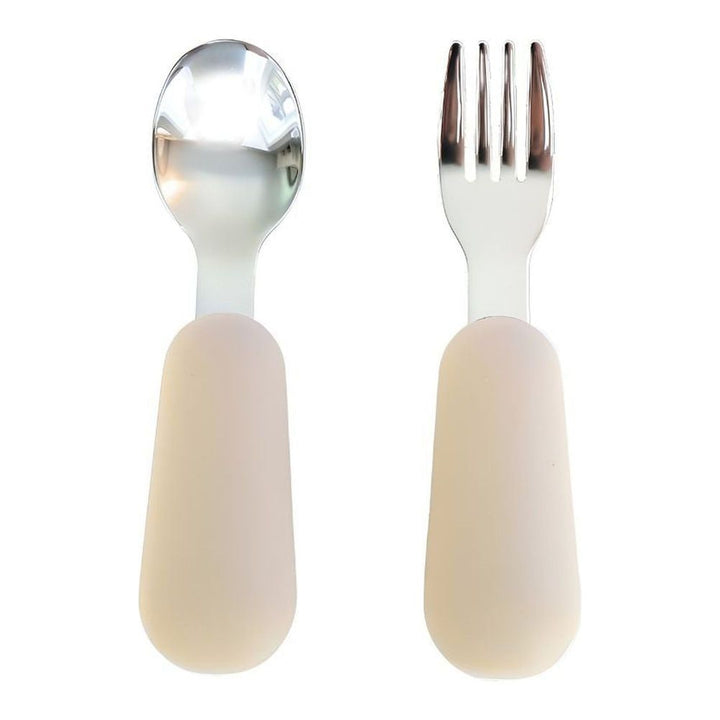 Baby Bliss Stainless Steel & Silicone Fork and Spoon Set Almond