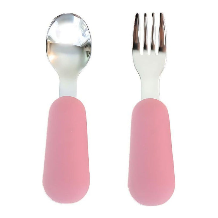 Baby Bliss Stainless Steel & Silicone Fork and Spoon Set Dusty Rose