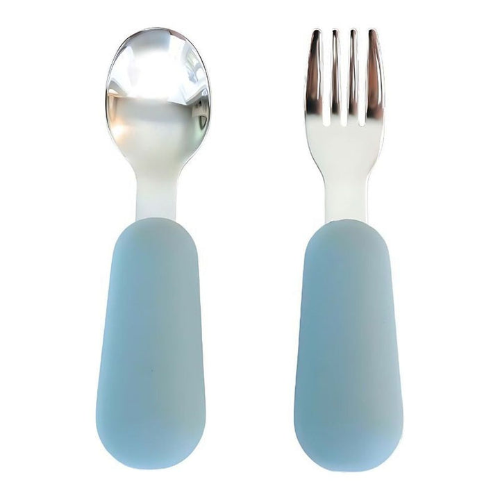 Baby Bliss Stainless Steel & Silicone Fork and Spoon Set Dusty Teal