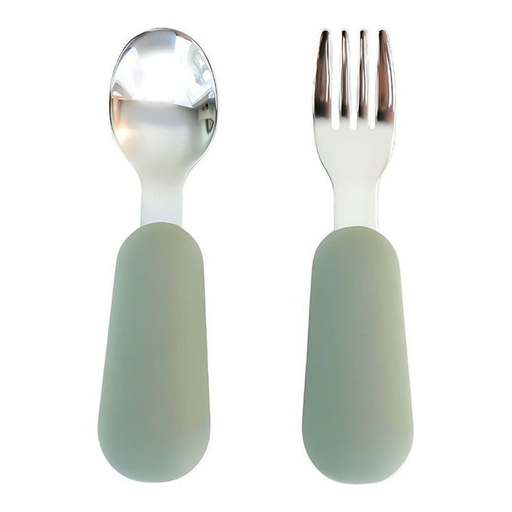 Baby Bliss Stainless Steel & Silicone Fork and Spoon Set Sage
