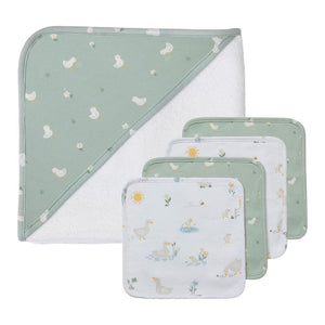 Living Textiles 5-Piece Hooded Towel and Washcloths Gift Set - Goosey Goosey