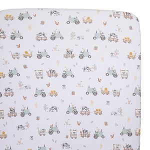 Living Textiles Cotton Jersey Fitted Crib Sheet - Tractor Ride Default Title