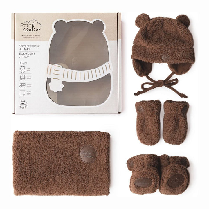 Petit Coulou Sherpa Teddy Bear Baby Gift Box Brown