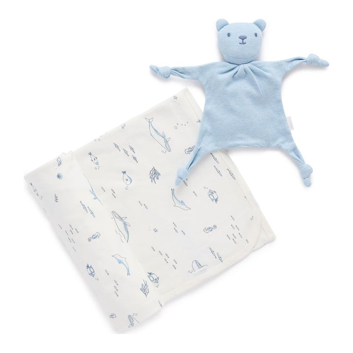 Purebaby Organic Cotton Bunny Rug and Snookie Soother Blanket Set Vanilla Nautica