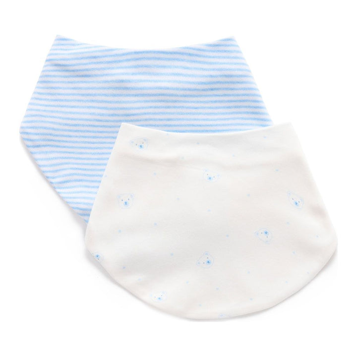 Purebaby 2-Pack Organic Cotton Dribble Bibs Set Pale Blue Bear