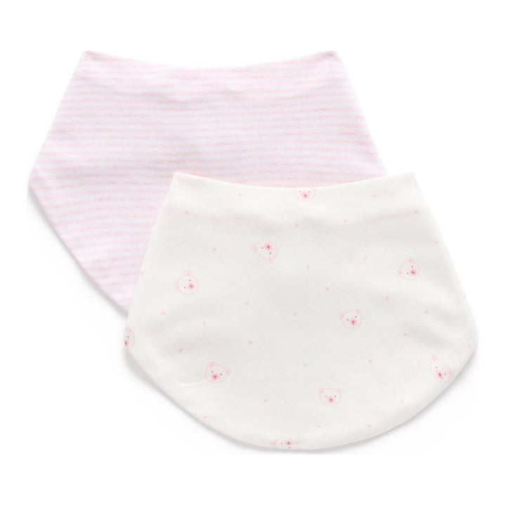 Purebaby 2-Pack Organic Cotton Dribble Bibs Set Pale Pink Bear
