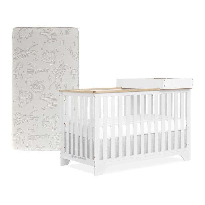 Evolur Vienna 5-in-1 Convertible Crib With Changer + FREE Kidicomfort Arrow 2-in-1 Firm Crib and Toddler Mattress