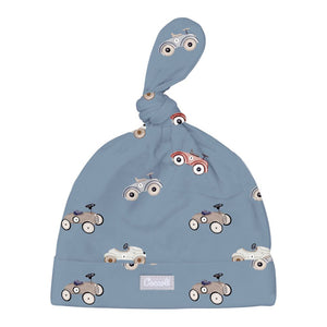 Coccoli Tencel Modal Infant Cap - Cars on Steel Blue Newborn