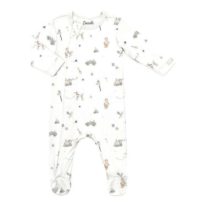 Coccoli Modal Zippered Footie Sleeper - Toys on Cream 6 Months
