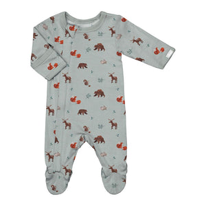 Coccoli Modal Zippered Footie Sleeper - Animals on Mercury Newborn