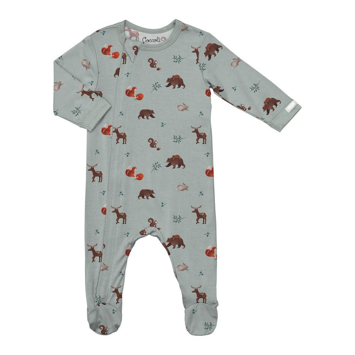 Coccoli Modal Zippered Footie Sleeper - Animals on Mercury 3 Months
