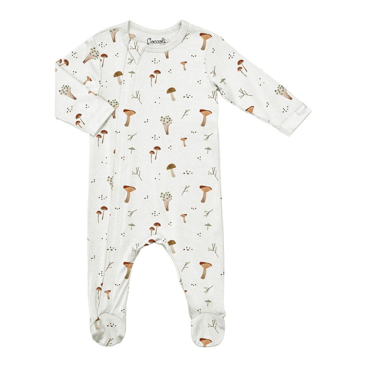 Coccoli Modal Zippered Footie Sleeper - Mushrooms on Cream 1 Month
