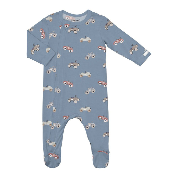 Coccoli Modal Zippered Footie Sleeper - Cars on Steel Blue 6 Months