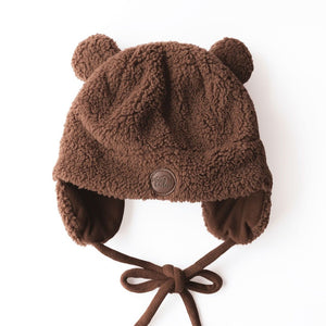 Petit Coulou Sherpa Teddy Bear Baby Winter Hat - Brown