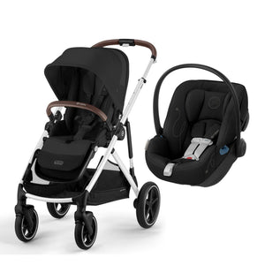 Cybex Gazelle S Stroller + Cloud G Lux Travel System - Moon Black with Silver Frame