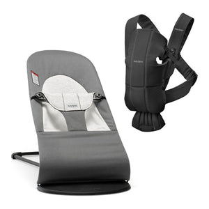 BabyBjorn Bouncer Balance Soft & Mini Carrier Bundle - Dark Grey and Grey/Woven, Black