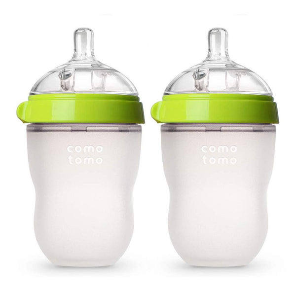Comotomo Silicone 8 Ounce Baby Bottle 2 Pack - Green