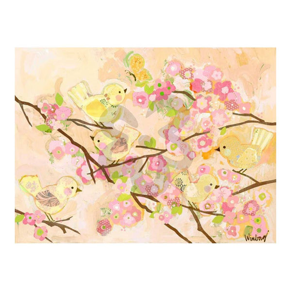 Oopsy Daisy Wall Canvas Art 24in x 18in - Cherry Blossom Birdies in Butter Cream