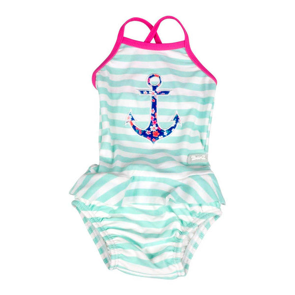 Baby Banz Tankini One-Piece Girls Swimsuit - Anchor (18 Months, 12kg)