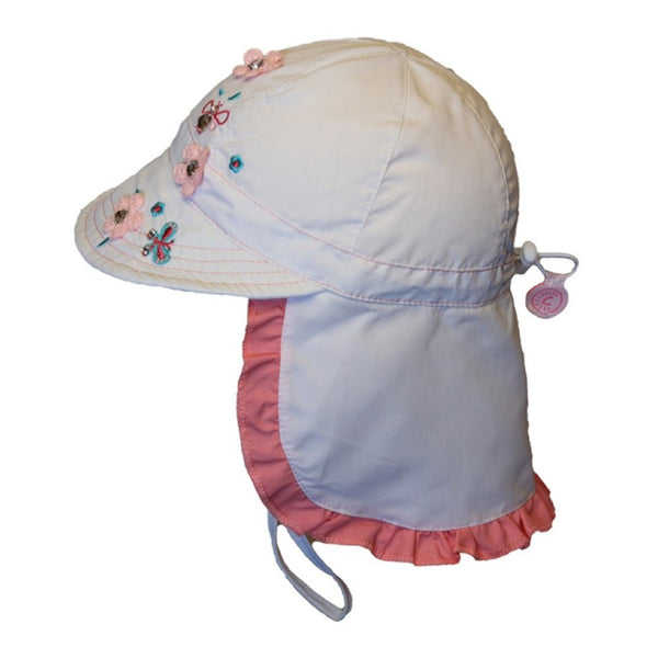 Calikids Legionnaire Girls Flap Hat (UV 50+) - White Flowers (XS)