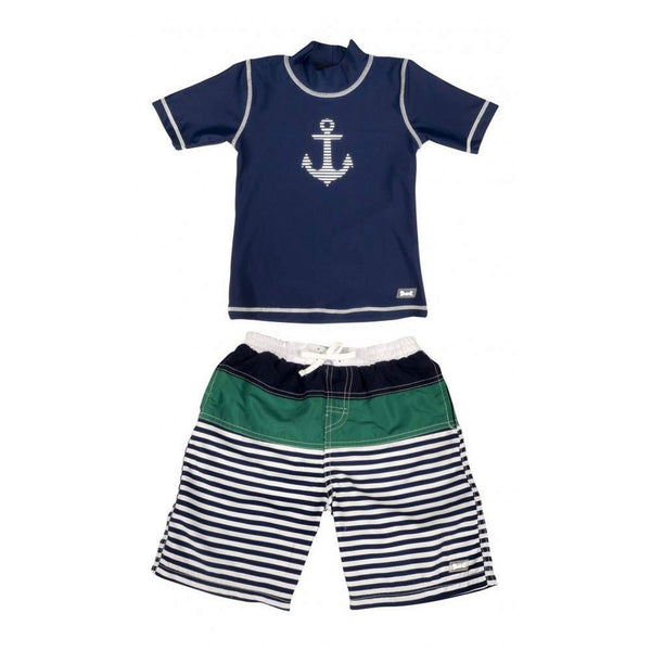 Baby Banz Short Sleeved Two-Piece Boys Swimsuit - Anchor (18 Months, 12kg)