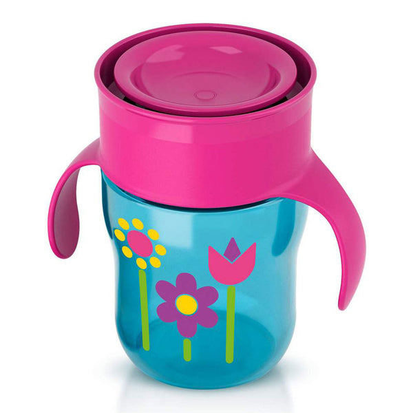 Avent 9oz All Around Cup 12+ Pink Lid FLowers